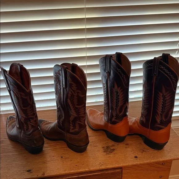 Men's Tony Lama Western Leather Boots - Brown and Tan 8.5 - Picture 2 of 7